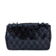 Chanel Black Navy Sequin Classic Flap Bag with Silver Hardware on Sale