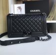 Black leather All black Chanel handbag on Sale