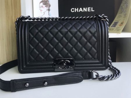 Black leather All black Chanel handbag on Sale