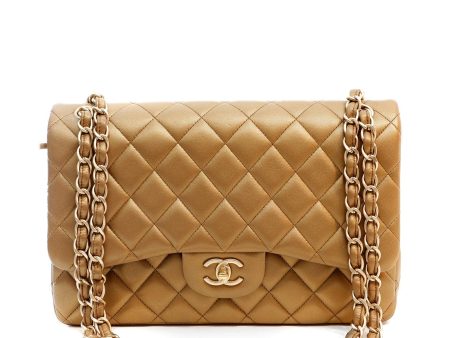 Chanel Metallic Bronze Lambskin Jumbo Classic Flap Bag Online now