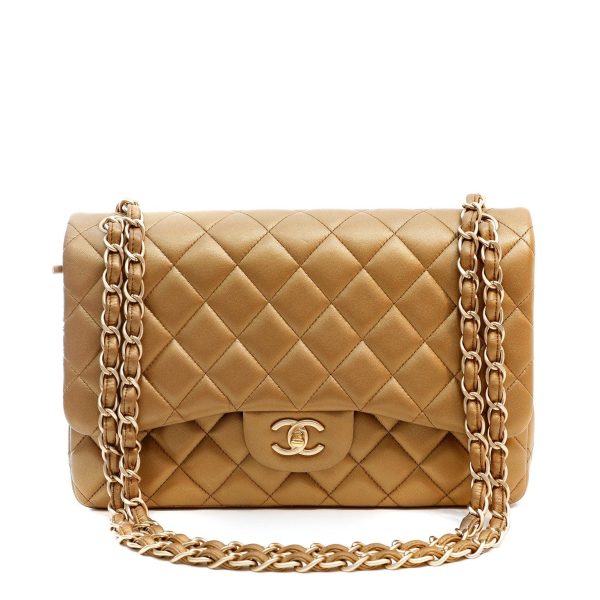 Chanel Metallic Bronze Lambskin Jumbo Classic Flap Bag Online now