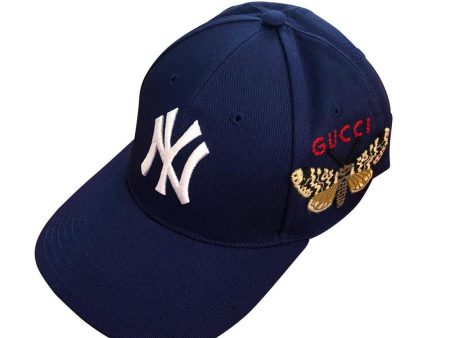 Gucci 538565 Moth Unisex Blue Fabric New York Yankee Apllicated Baseball Hats (GGH1001) Online Hot Sale