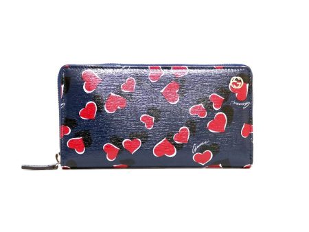 Gucci long wallet heart heartbeat navy pink ladies Sale