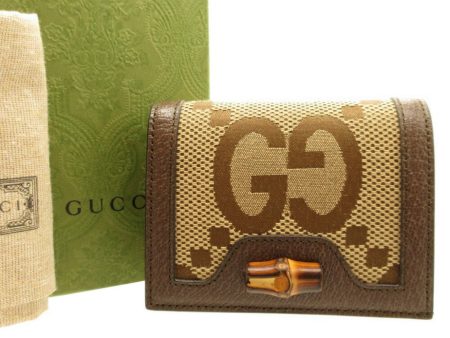 GUCCI 658244 Jumbo GG Bamboo Canvas Leather Brown Bifold Wallet 0153 Supply