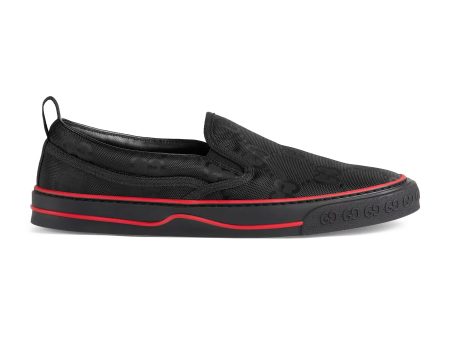 Gucci 643489 H9HP0 1000 Off The Grid Men s Shoes Black Recycled Fabric Slip-On Sneakers (GGM1733) For Sale