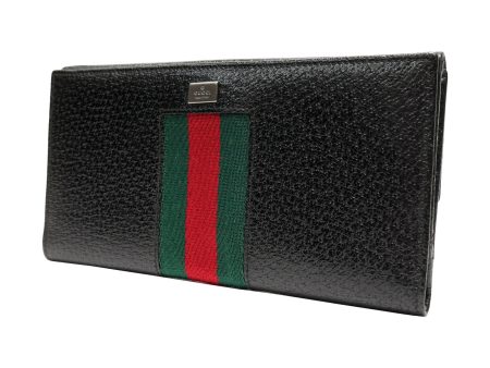 Gucci long wallet bi-fold for men brand logo sherry line with coin purse pigskin silver metal fittings black on Sale