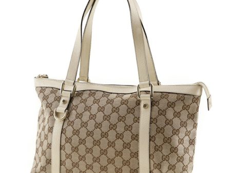 GUCCI Abbey Line Tote Bag 141470 GG Canvas x Leather Made in Italy Beige Shoulder Zipper line Ladies Fashion