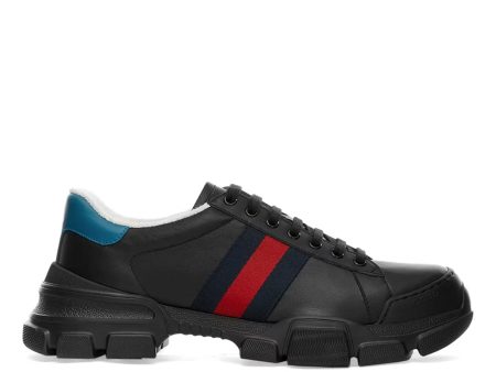 Gucci 624701 Nathane Men s Shoes Black, Red & Blue Calf-Skin Leather Web Casual Sneakers (GGM1729) Online Sale